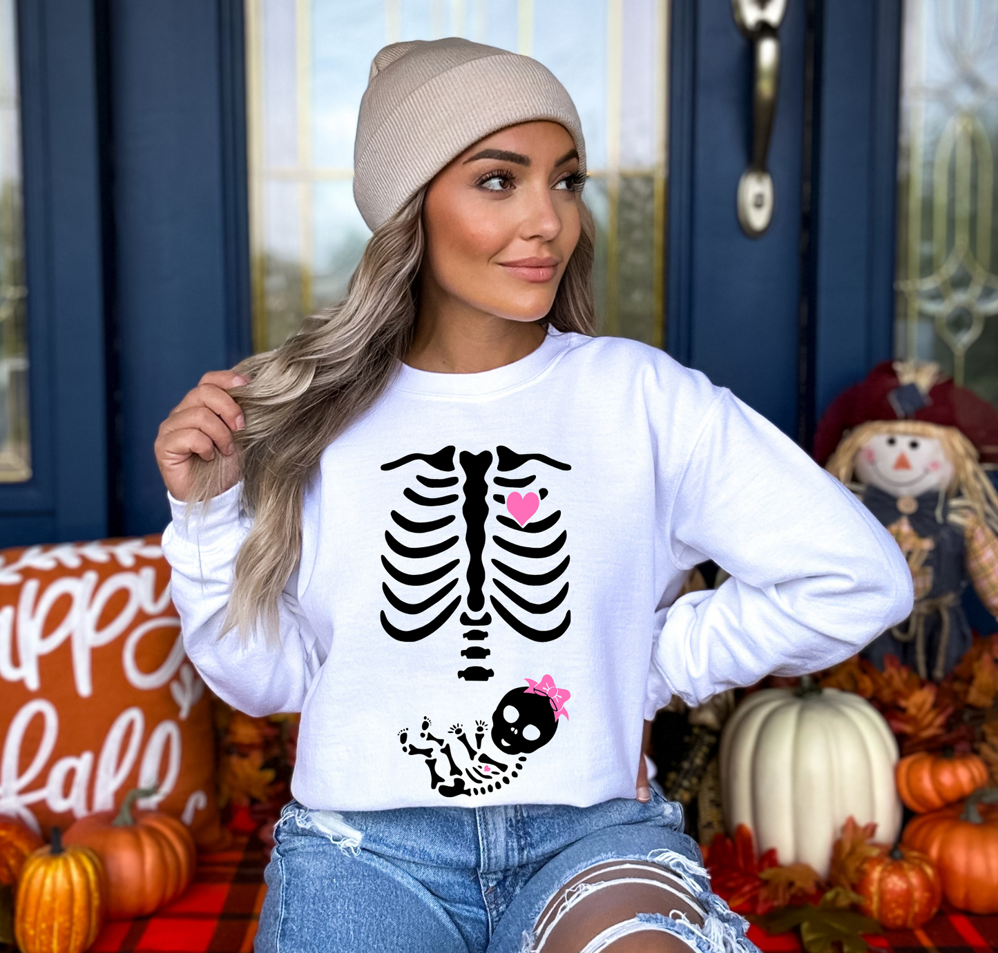 Pregnant Skeleton Halloween Sweatshirt