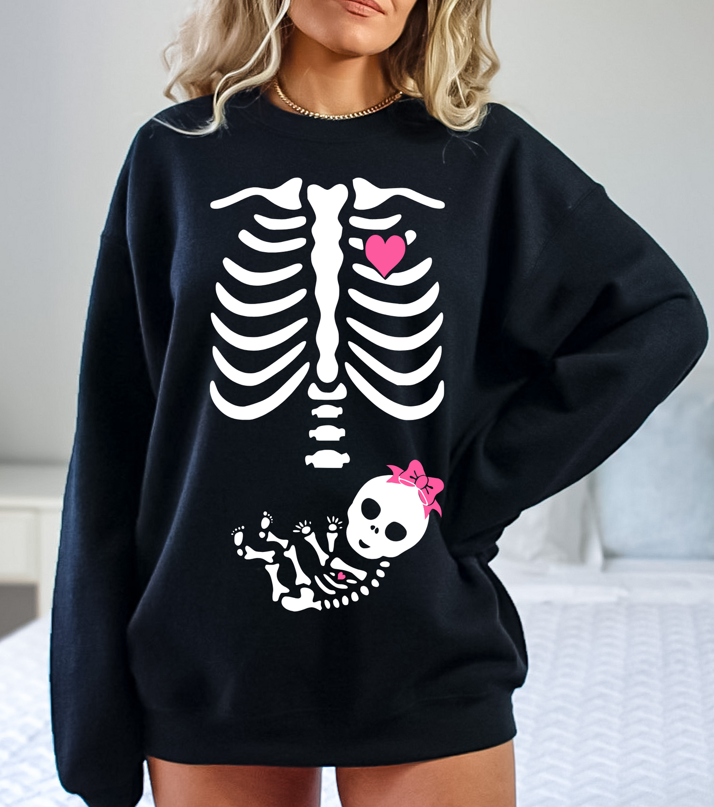 Pregnant Skeleton Halloween Sweatshirt