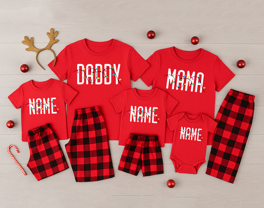 Christmas Lights Custom Name Matching T-Shirts